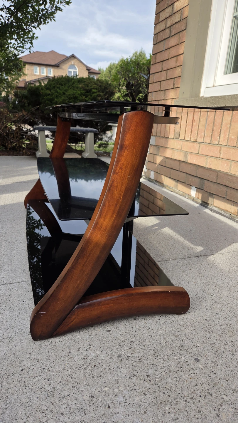 3-Tier Glass Entertainment Stand with Wood Accents - photo 3