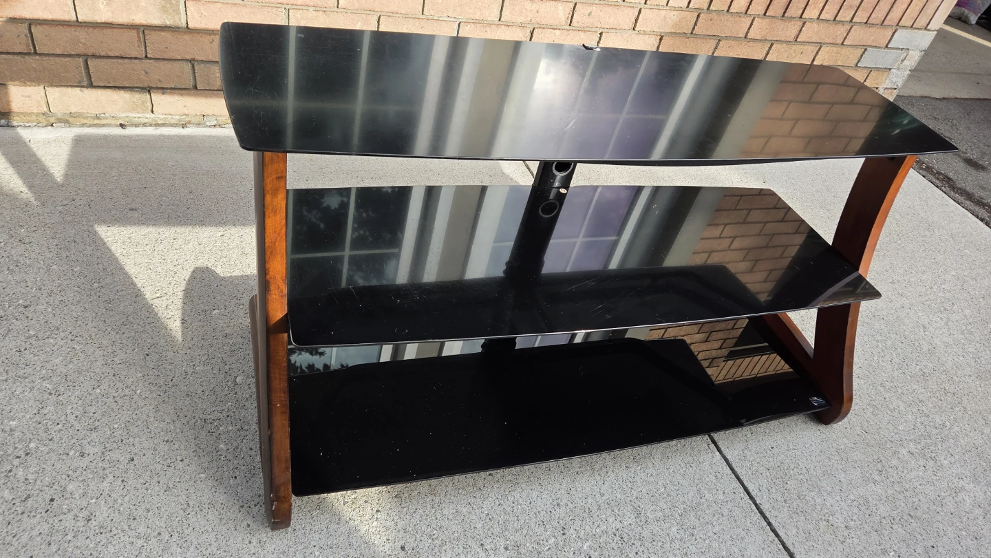 3-Tier Glass Entertainment Stand with Wood Accents - photo 5