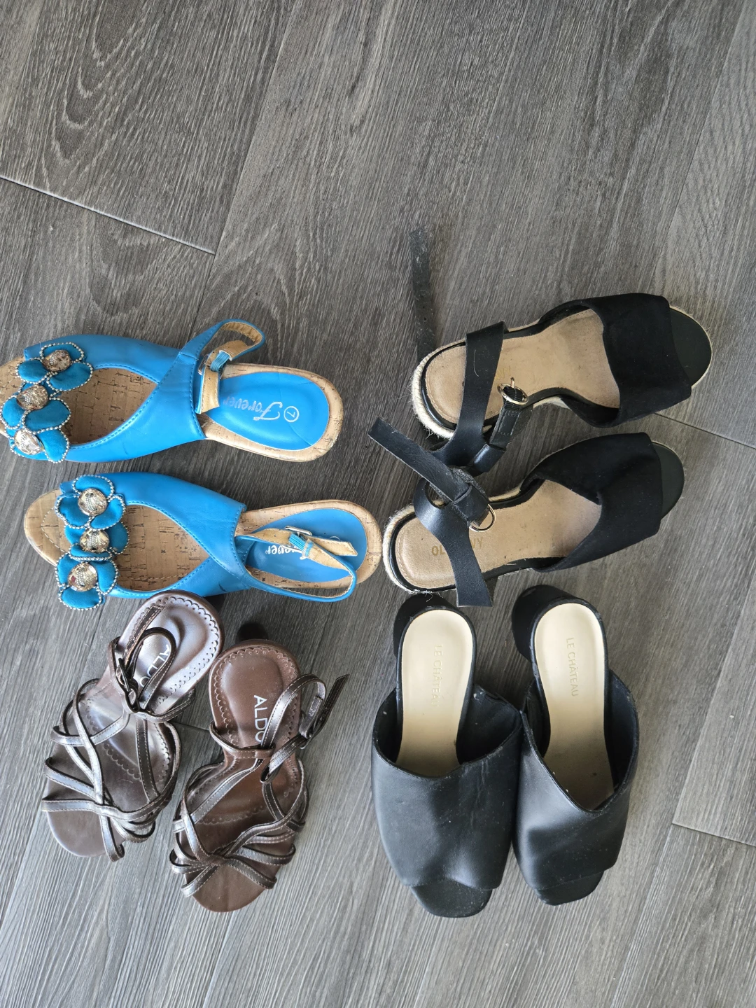 Forever 21 Blue Floral Cork Wedge Sandals