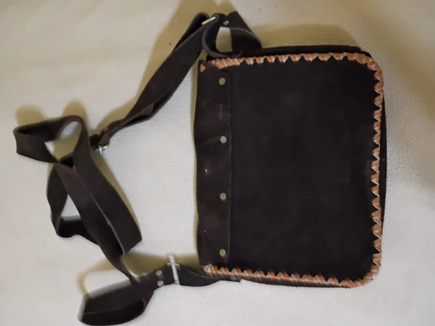 Brown Leather Satchel Bag with Stitched Edging