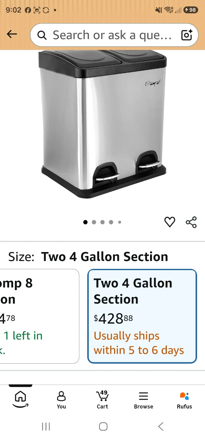 Elama Stainless Steel 2 Section Trash and Recycling Bin - photo 3