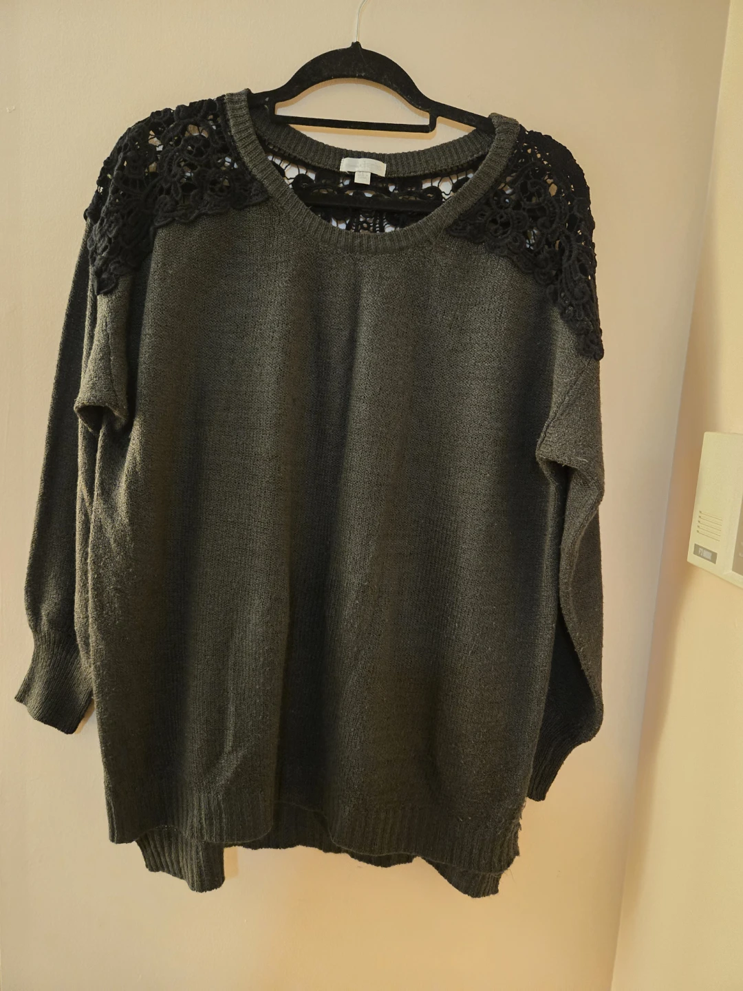 Grey Sweater with Black Lace Detail