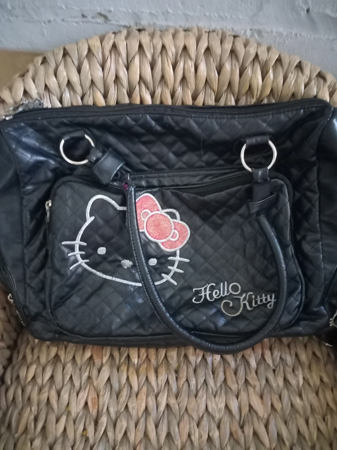 Hello Kitty Quilted Black Faux Leather Handbag