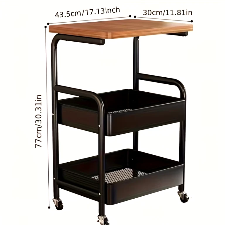 (BRAND NEW) 3-Tier Walnut/Black Rolling Cart - photo 3