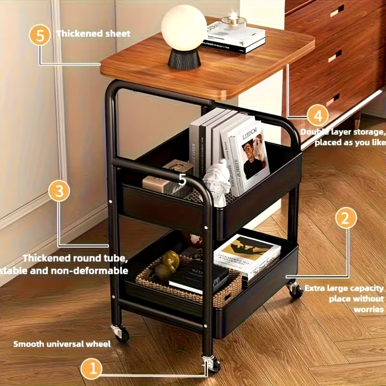 (BRAND NEW) 3-Tier Walnut/Black Rolling Cart - photo 4