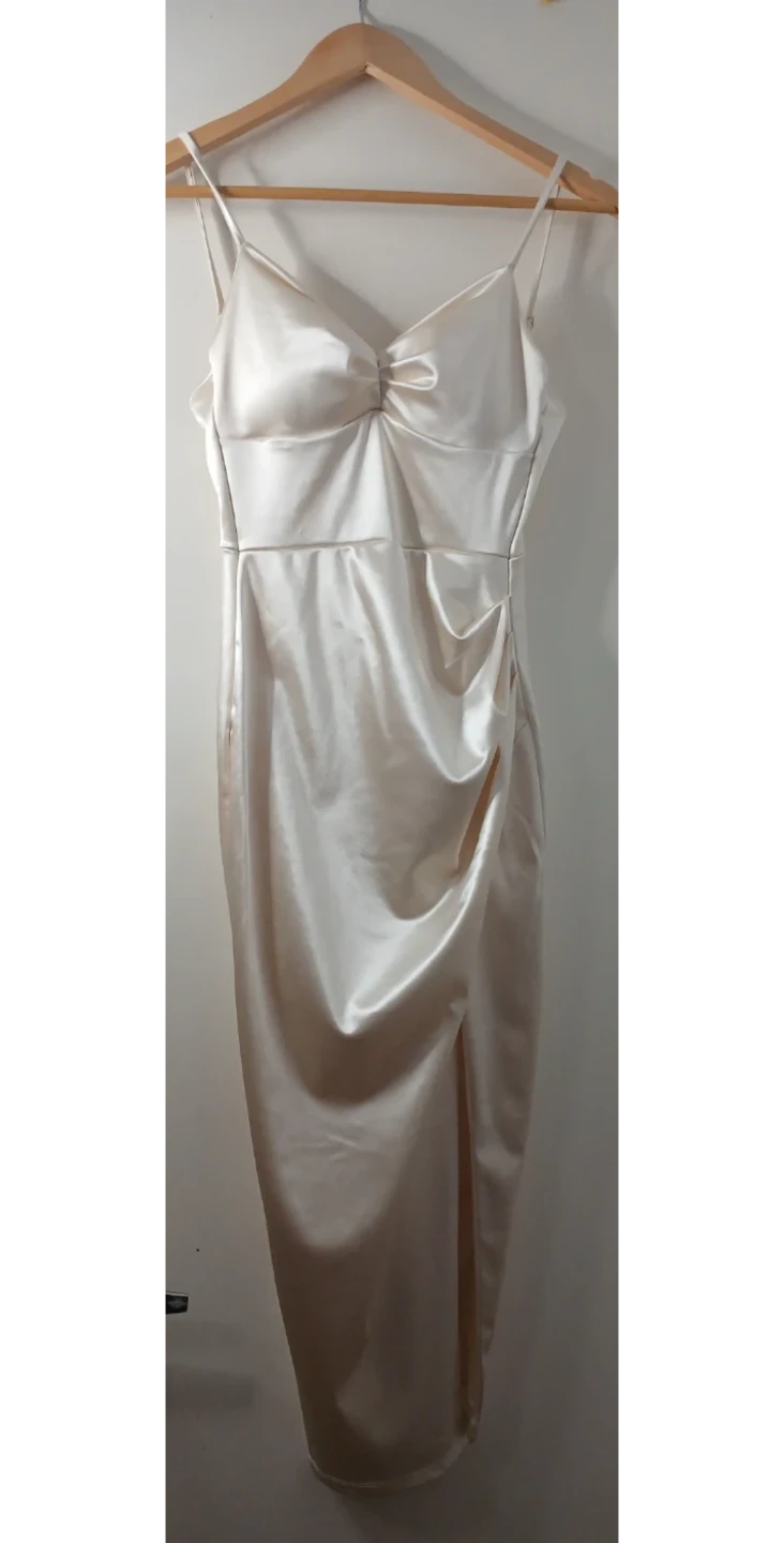 Windsor Champagne Satin Ruched Midi Dress