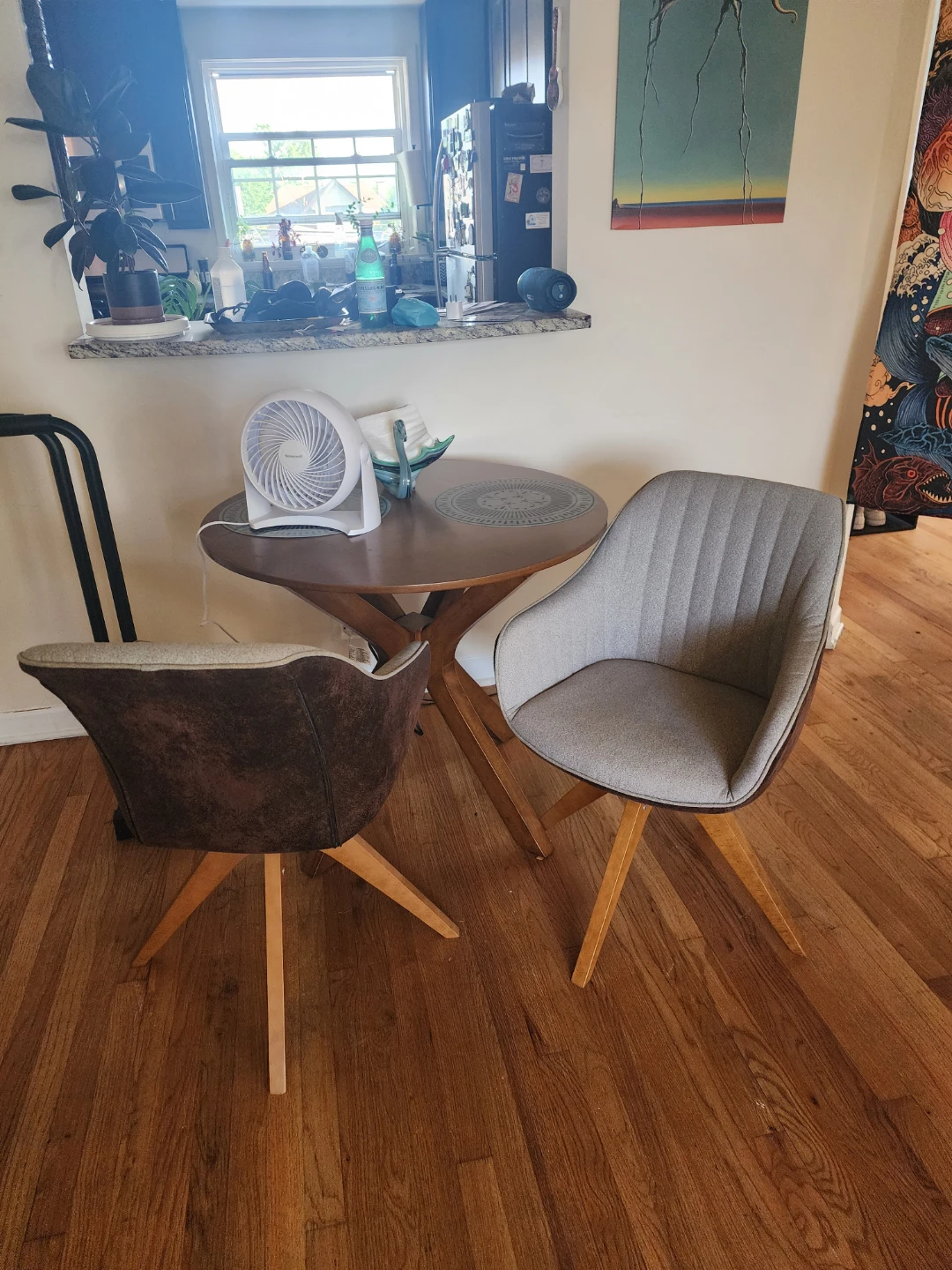 2 Brown and Gray Accent Chair with Wooden Legs