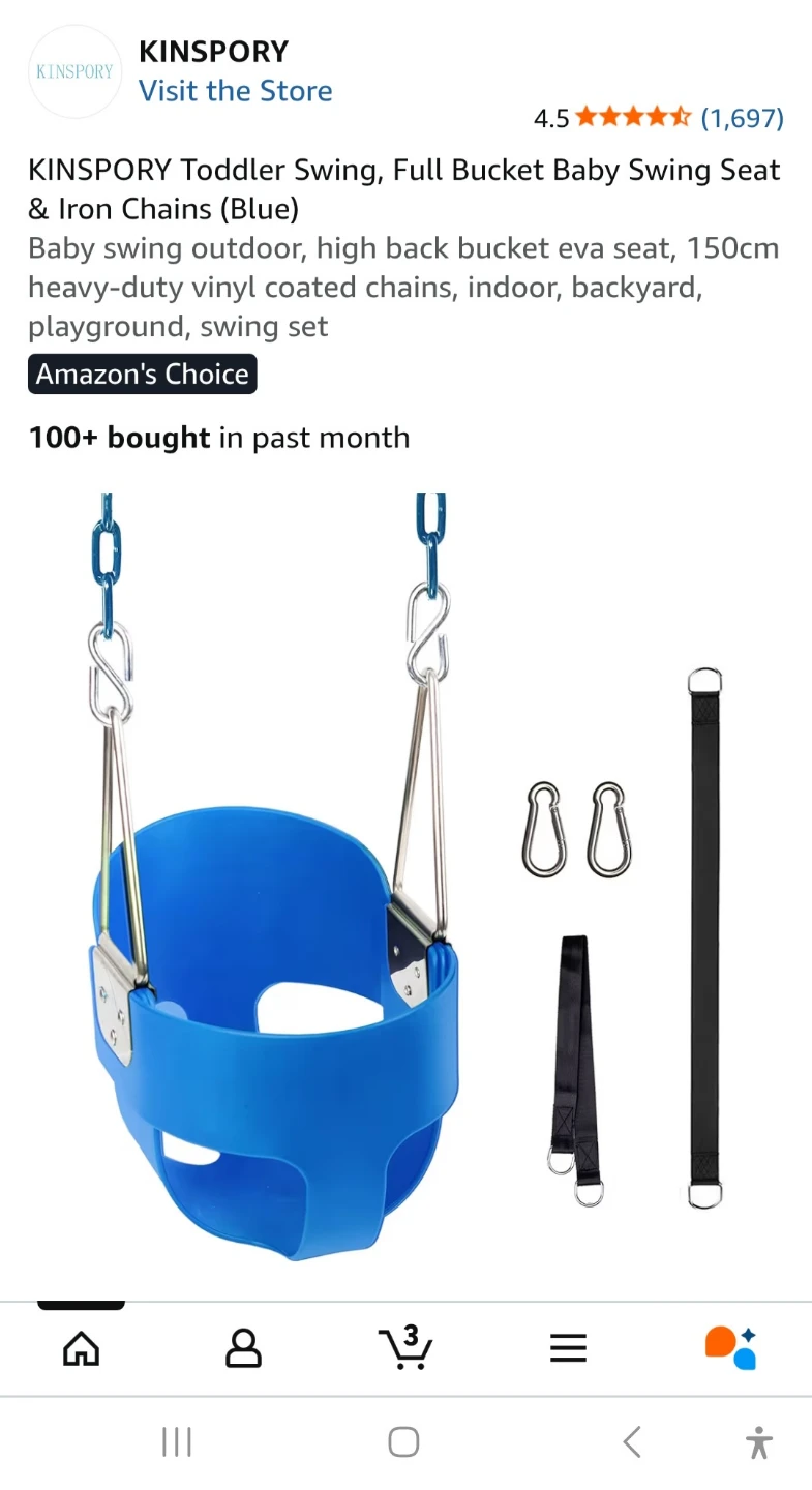 Toddler Full Bucket Swing Seat with Chains (Blue)