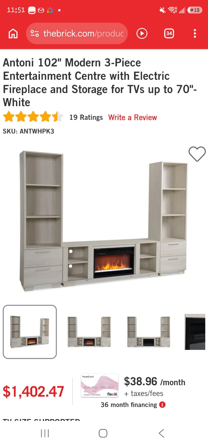 Modern 3-Piece Entertainment Centre with Electric Fireplace
