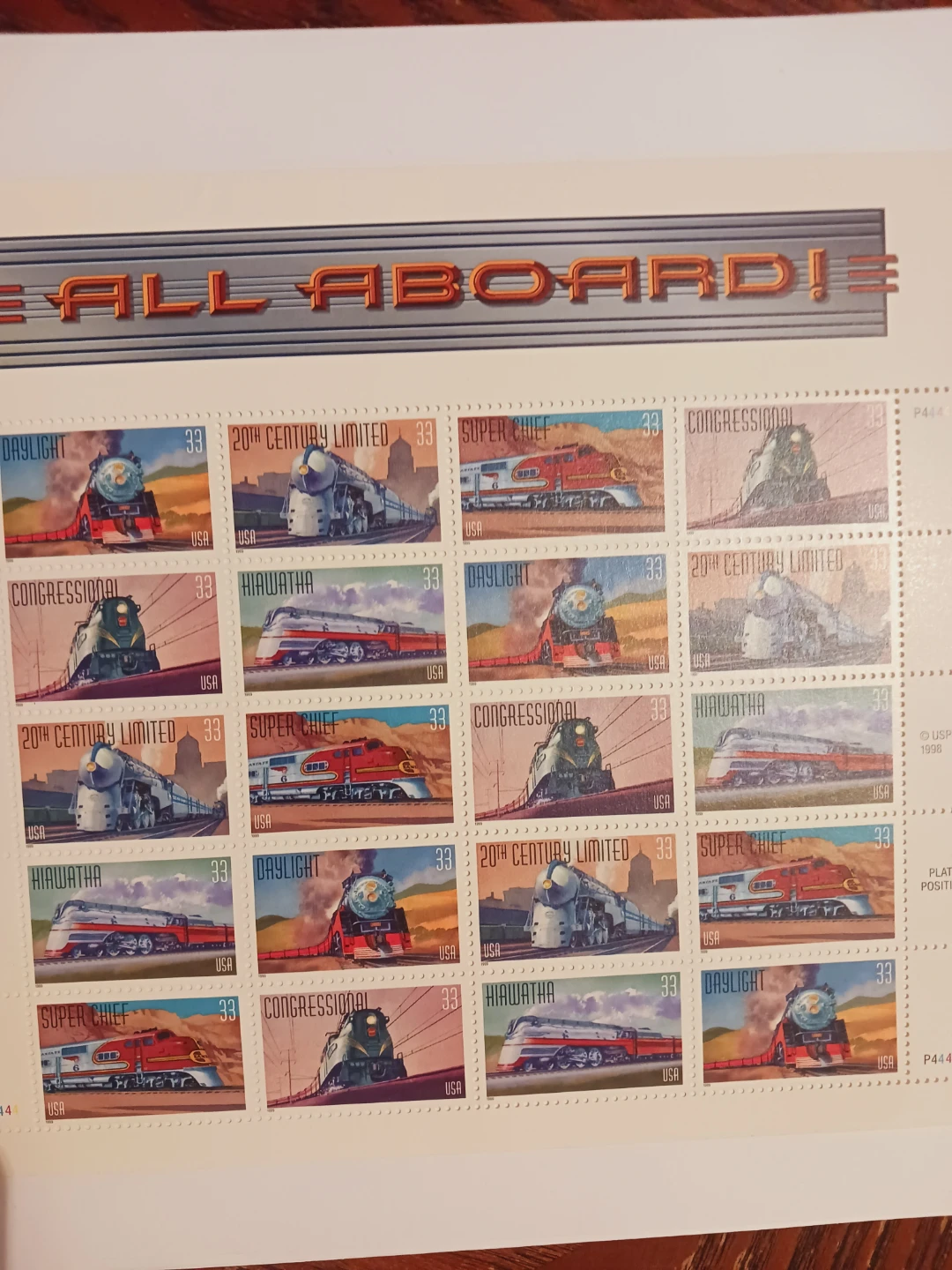Sheet of US Postage Stamps - Famous American Trains