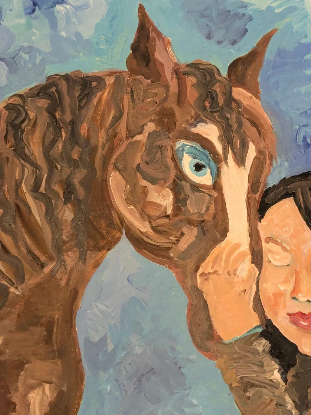 Large original Painting full color hand signed girl and horse - photo 2