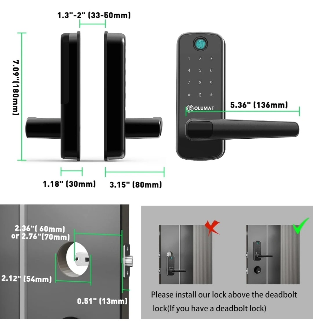 OLUMAT Smart Lock with Keypad and App Control - photo 4