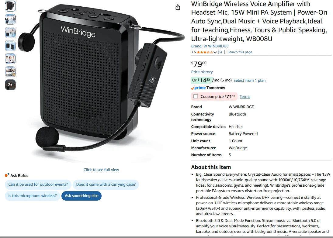WinBridge Wireless Voice Amplifier with Headset Mic - photo 2