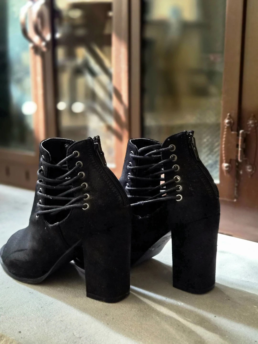 Ardene Black Faux Suede Peep-Toe Lace-Up Heeled Booties - photo 2