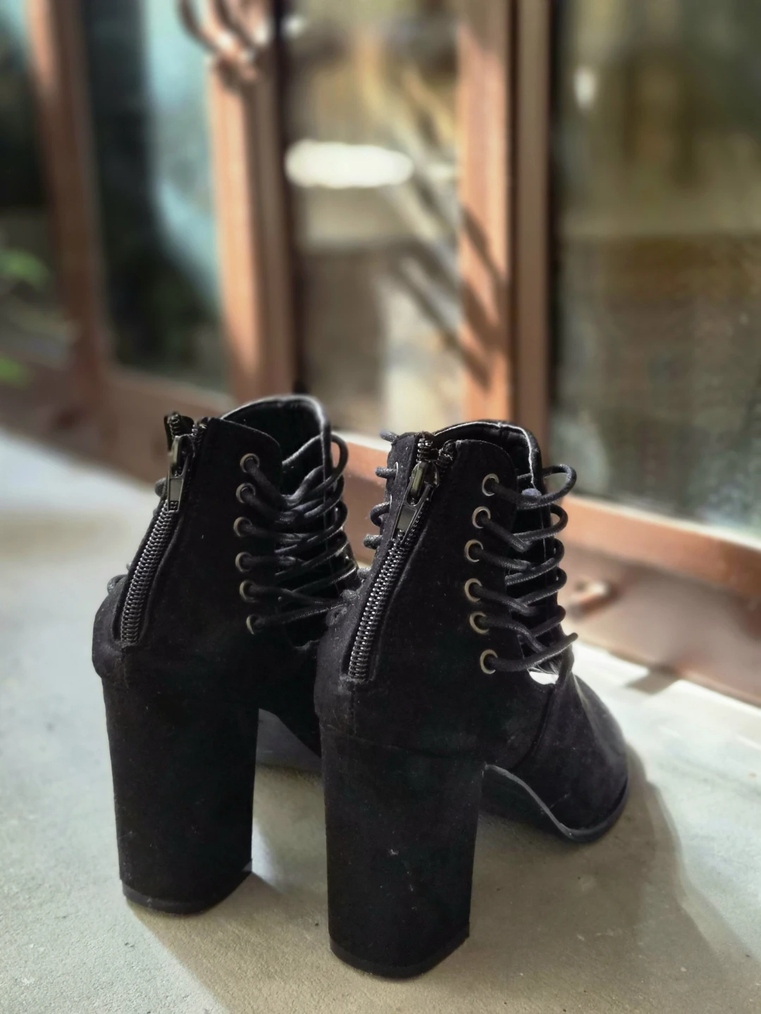 Ardene Black Faux Suede Peep-Toe Lace-Up Heeled Booties - photo 3