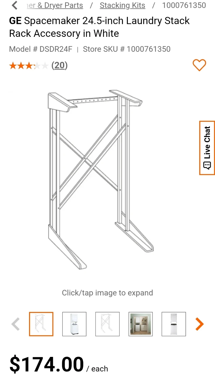 GE Spacemaker 24.5-inch Laundry Stack Rack Accessory in White