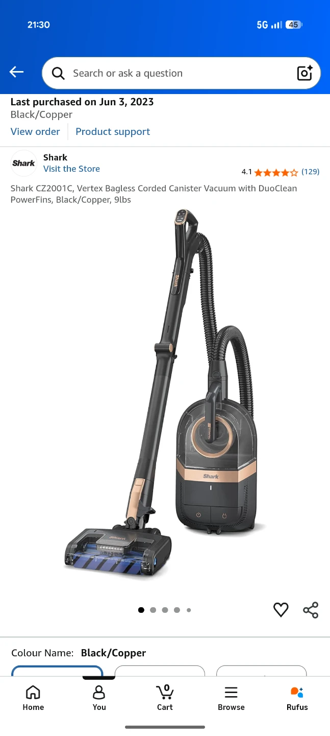 Shark CZ2001C Vertex Bagless Corded Canister Vacuum