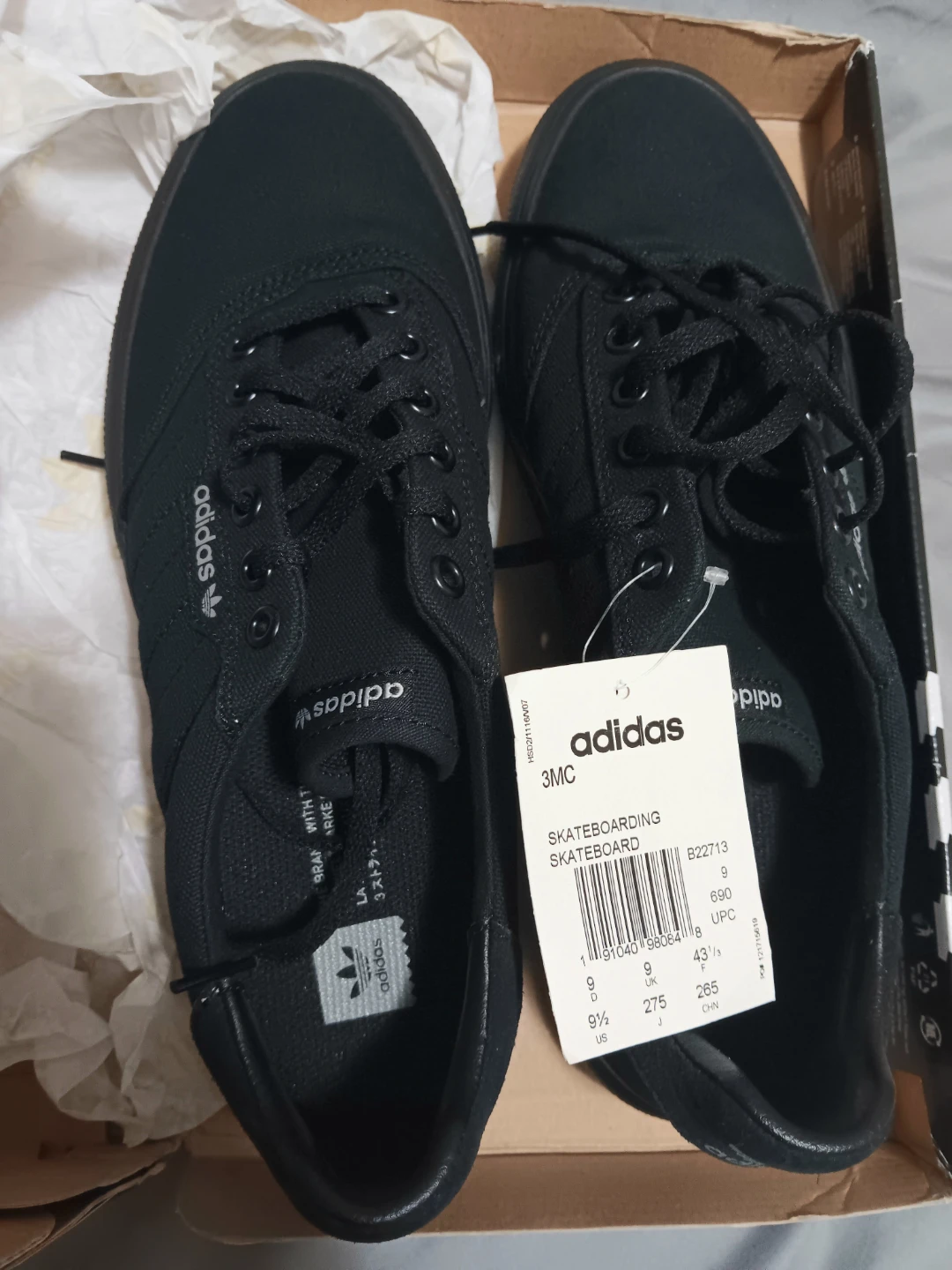 New 9.5 ADIDAS Men’s Black Canvas Low-Top Sneakers - photo 3