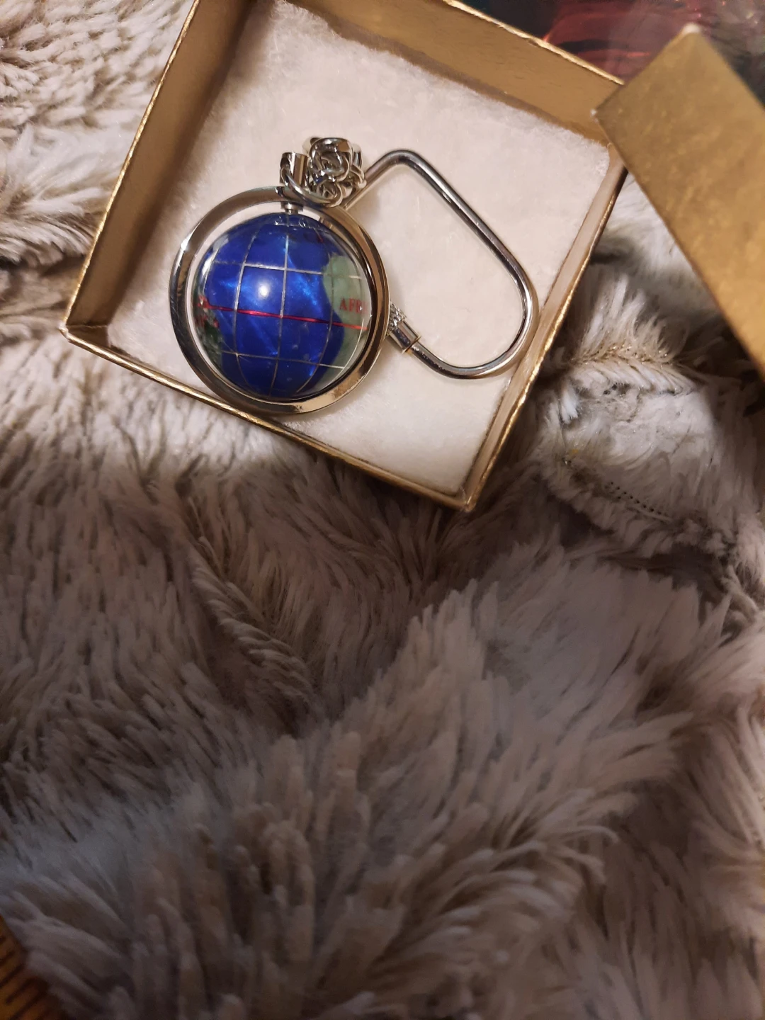Globe Rotating Keychain REAL GEMSTONES Rhodium