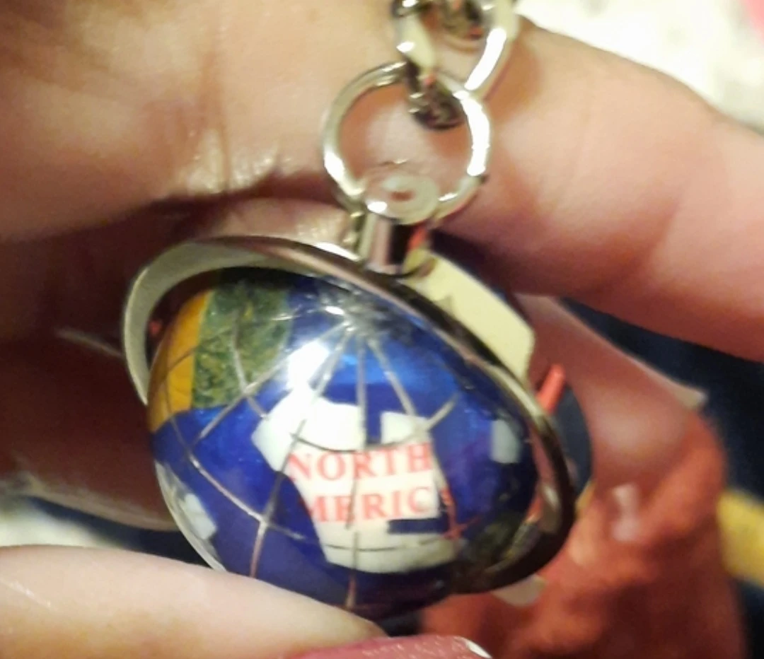 Globe Rotating Keychain REAL GEMSTONES Rhodium - photo 2
