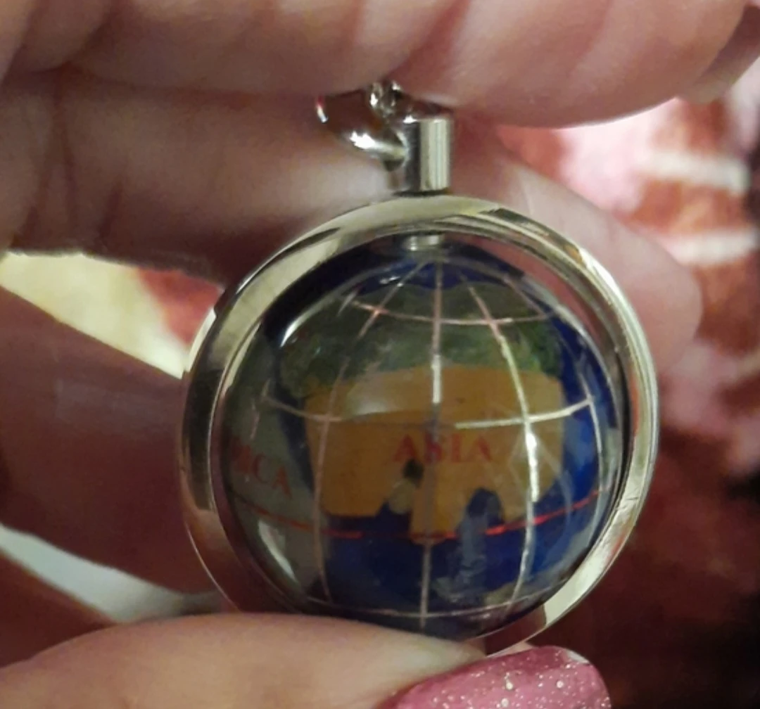 Globe Rotating Keychain REAL GEMSTONES Rhodium - photo 4