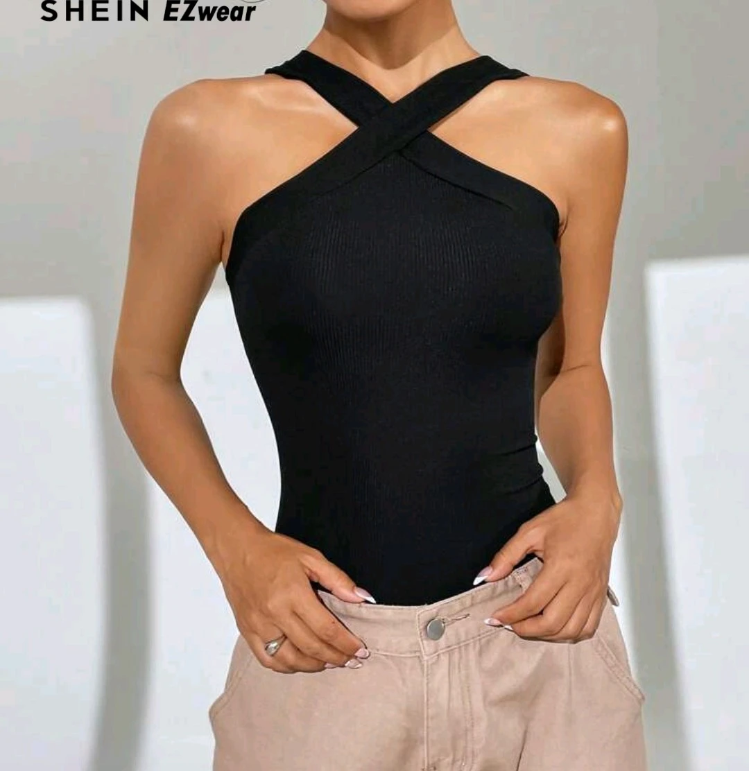 SHEIN EZwear Black Ribbed  Top