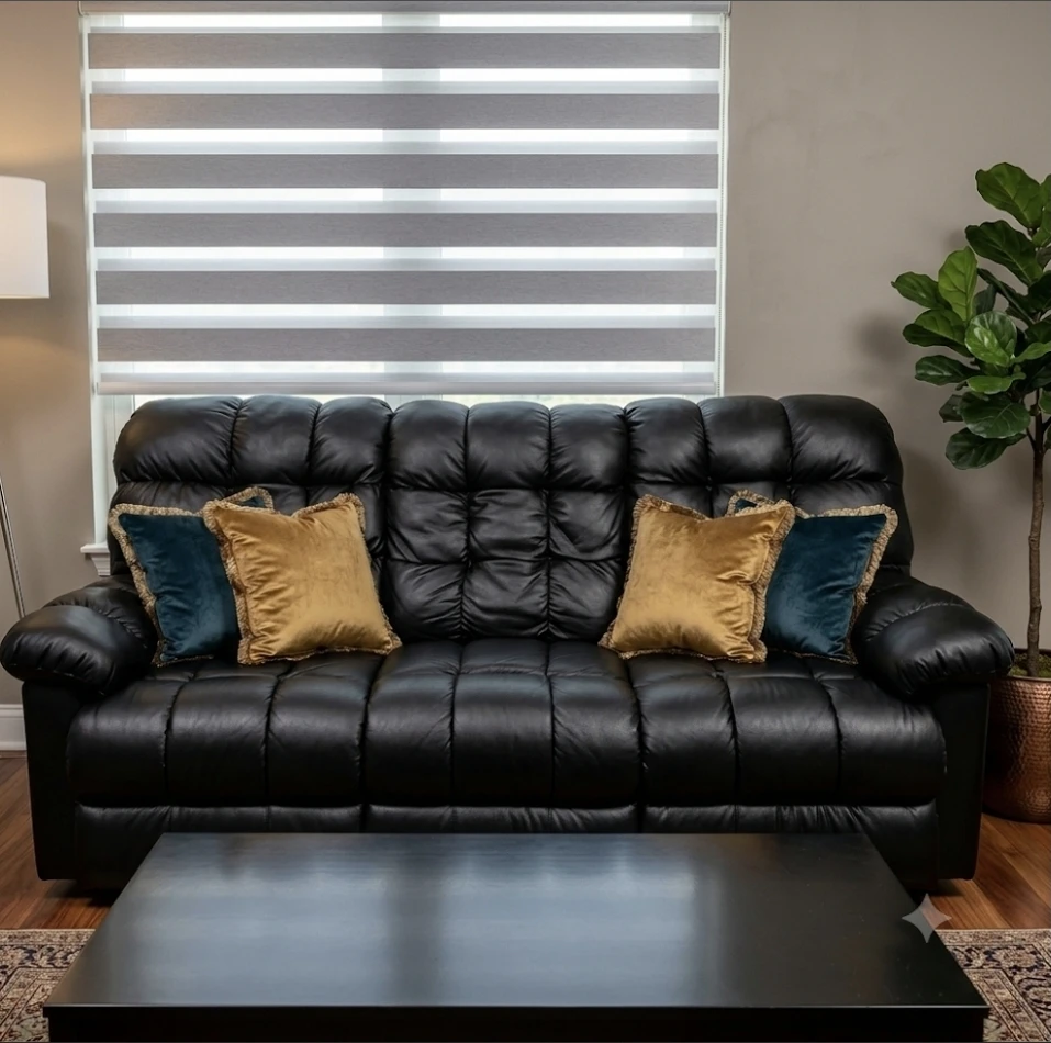 Black Plush Tufted 3-Seater Reclining Sofa - photo 2