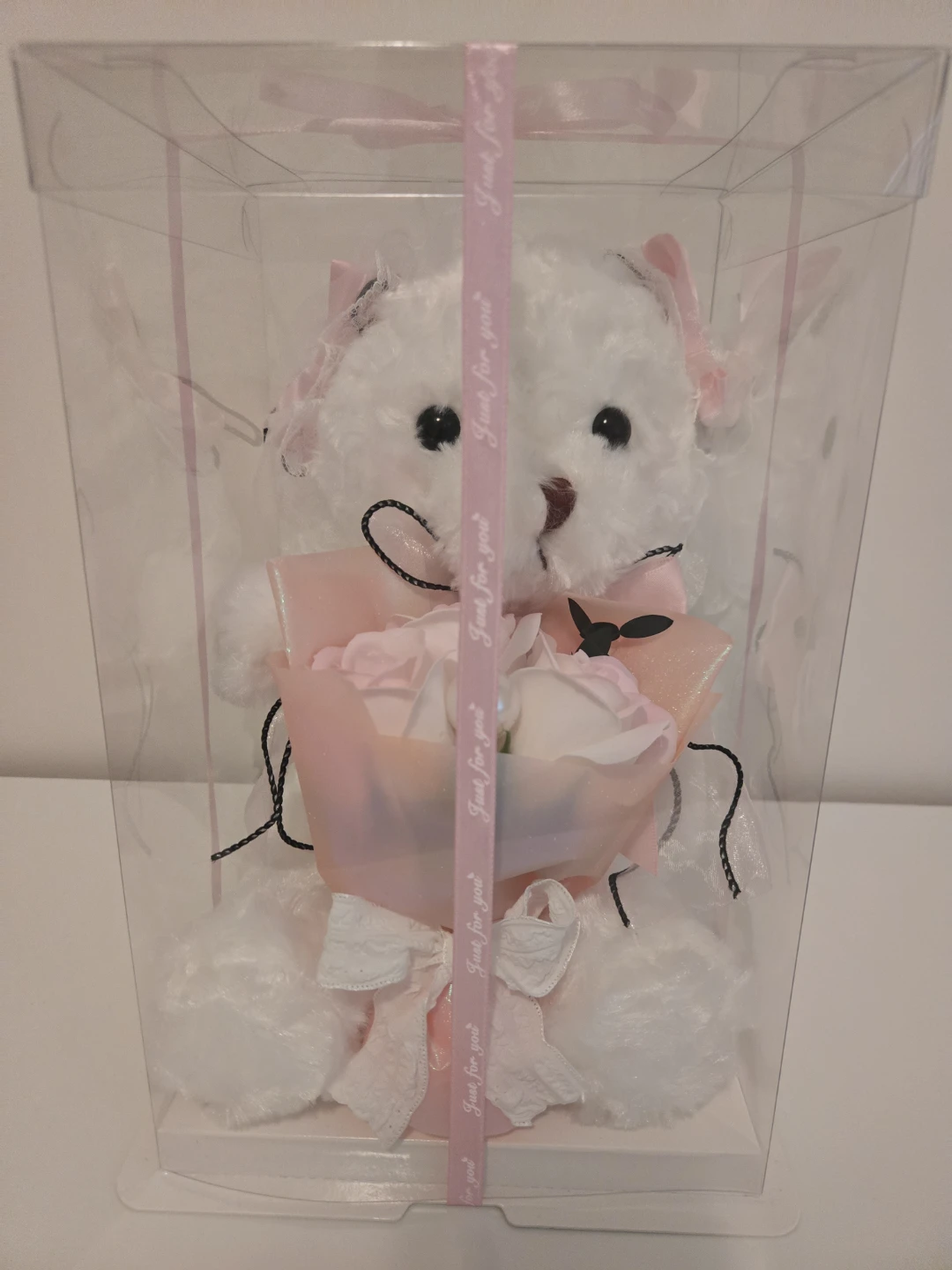 White Teddy Bear with Roses Bouquet
