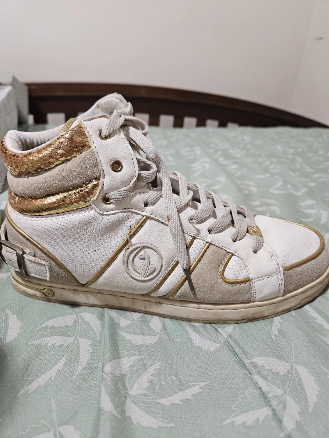 White High Top Sneakers with Gold Accents - photo 3