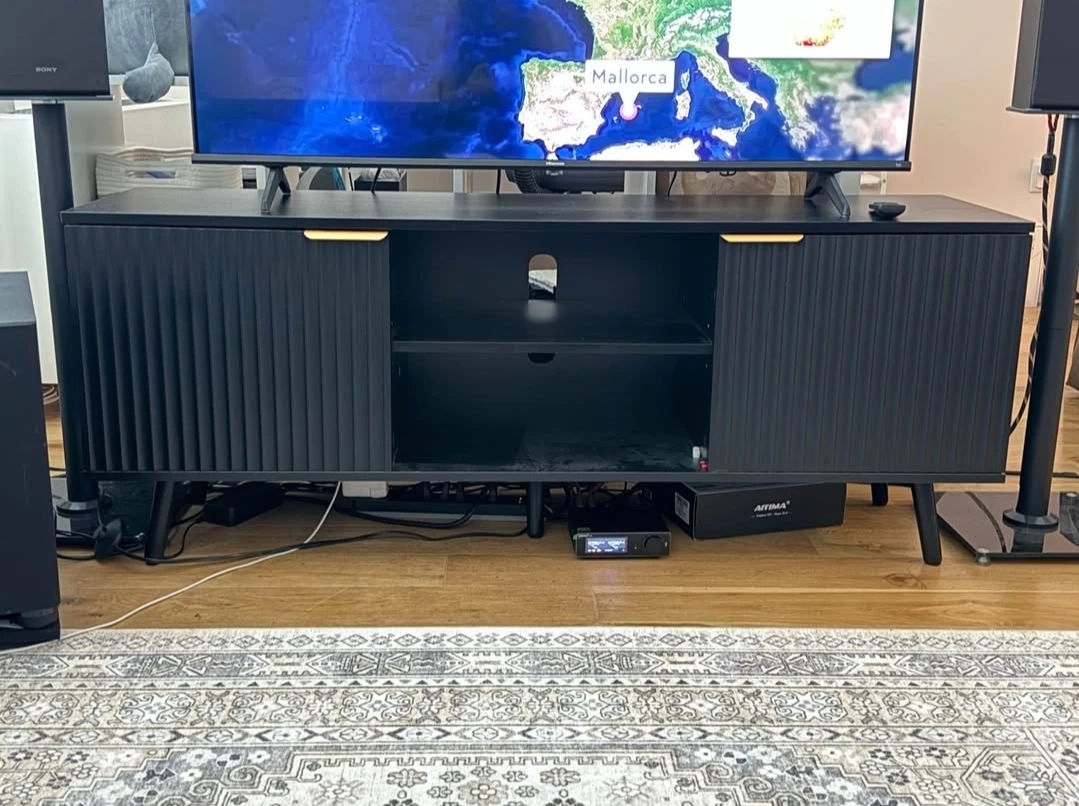 Black Media Console with Fluted Doors
