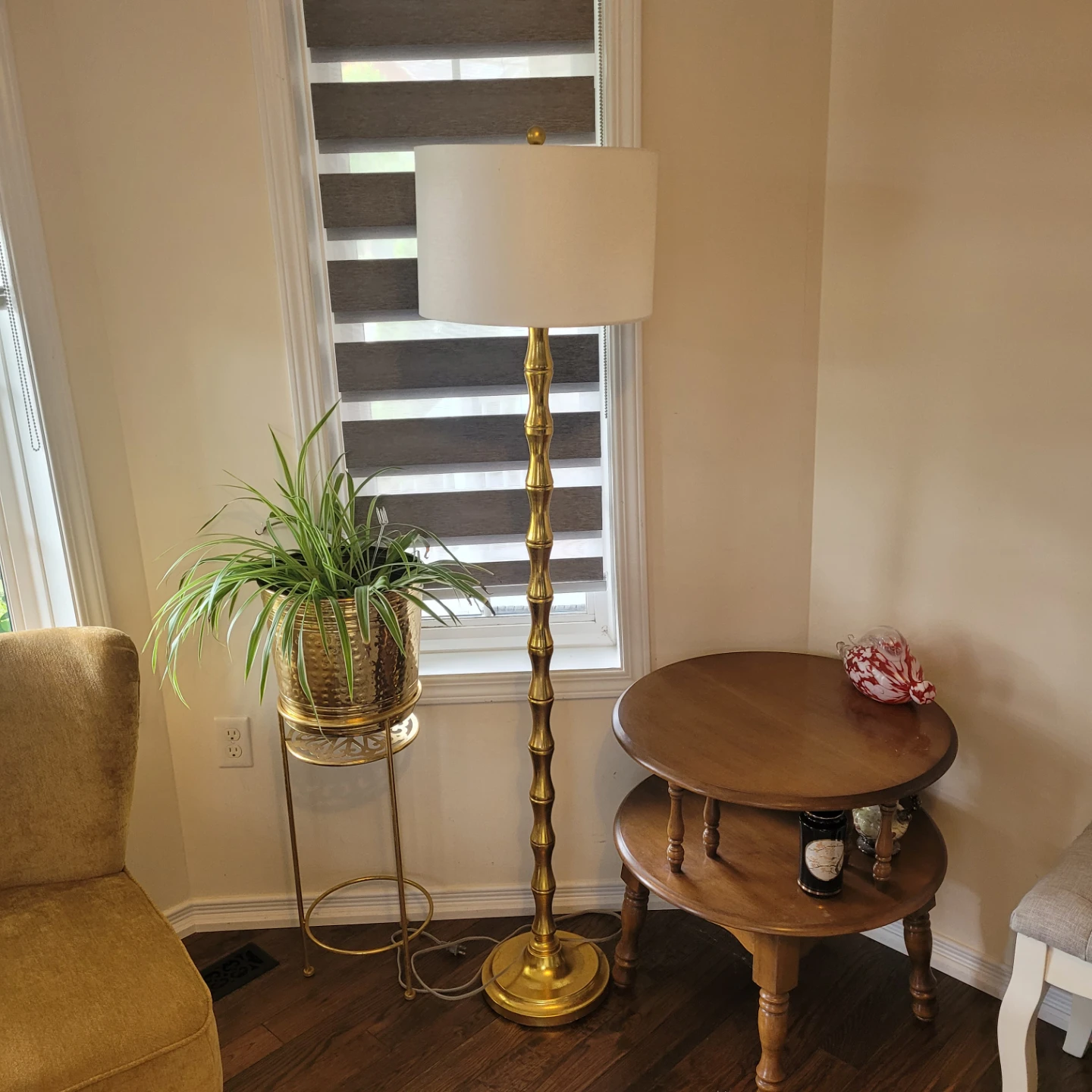 Brass Torchiere Floor Lamp with White Shade - photo 3