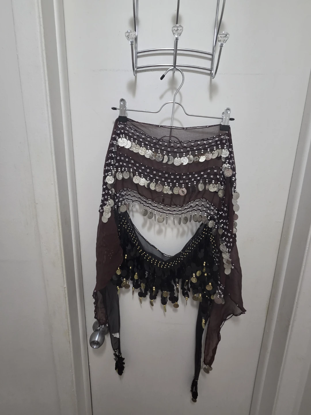 Black Belly Dance Hip Scarf with Gold Sequins & Coins - photo 2