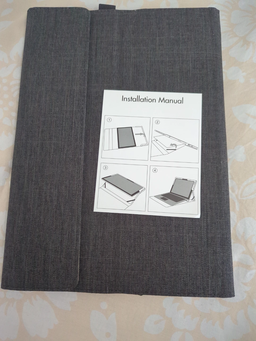 Grey Tablet Case with Stand and Installation Manual