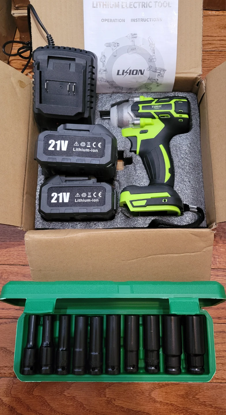 NEW Impact Wrench with 2 Batteries 4.0Ah and 10 Metric Sockets