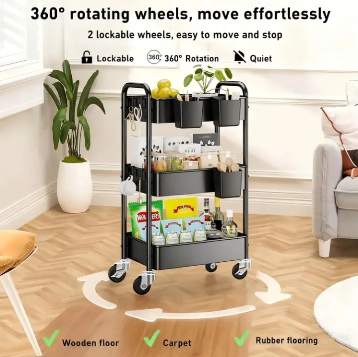 (BRAND NEW) 3-Tier Rolling Storage Cart with Lockable Wheels
