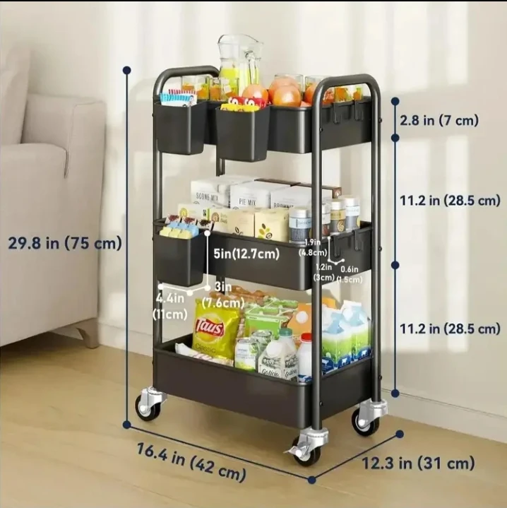 (BRAND NEW) 3-Tier Rolling Storage Cart with Lockable Wheels - photo 4