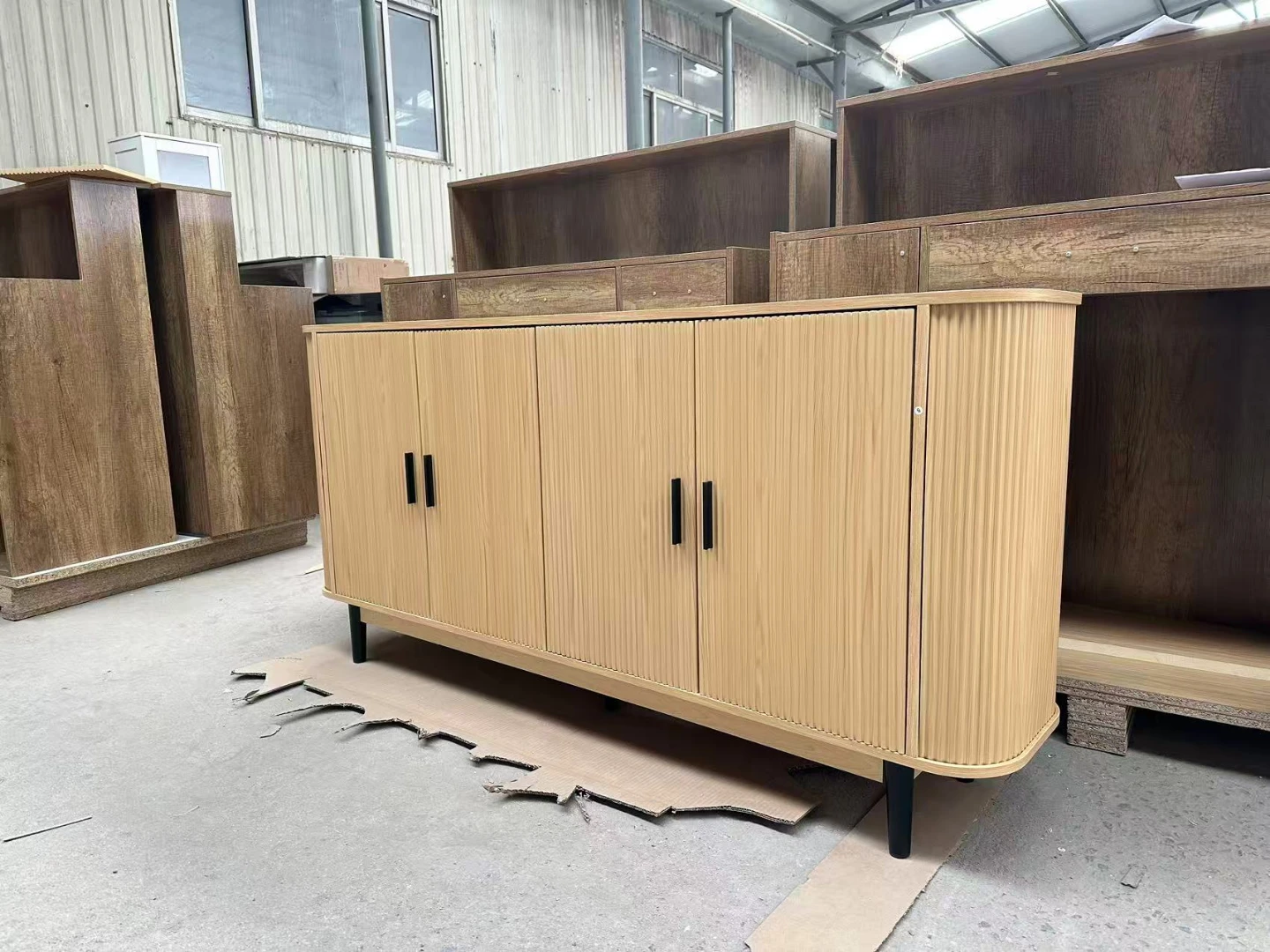 Light Wood Cabinet with Fluted Doors