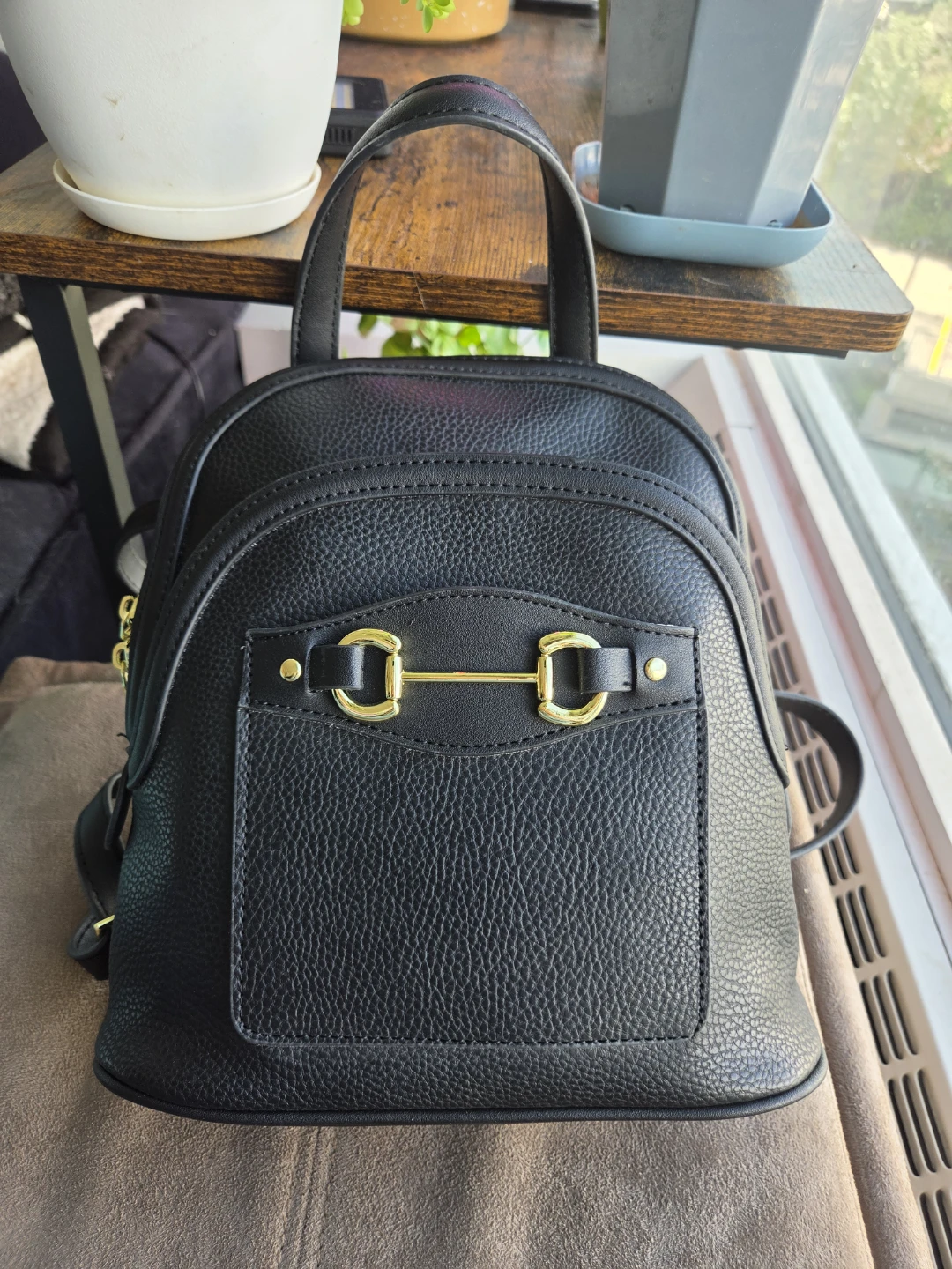 Steve Madden Black Faux Leather Backpack