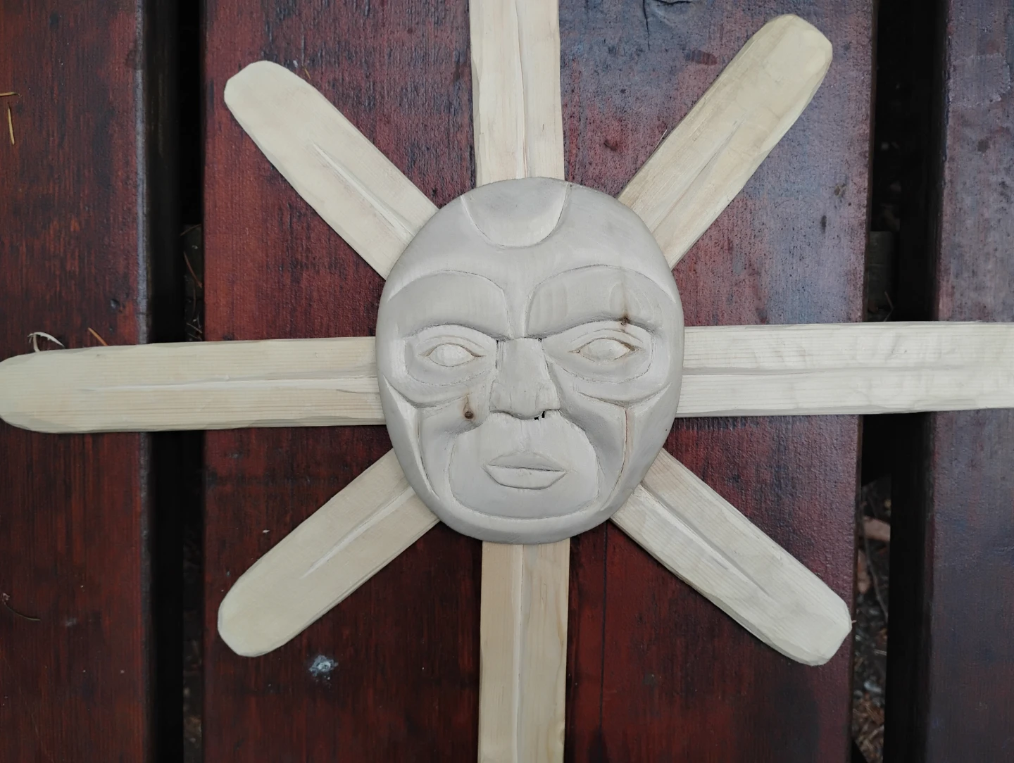 Hand Carved Wooden Mini Sunmask Wall Decor