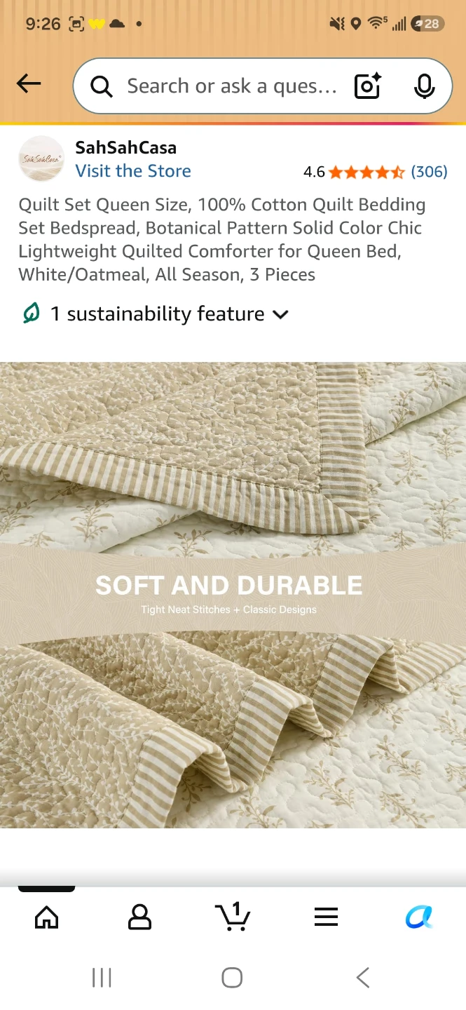 Sah-Sah-Casa Quilt Set Queen Size Botanical Pattern 3 Pieces - photo 5