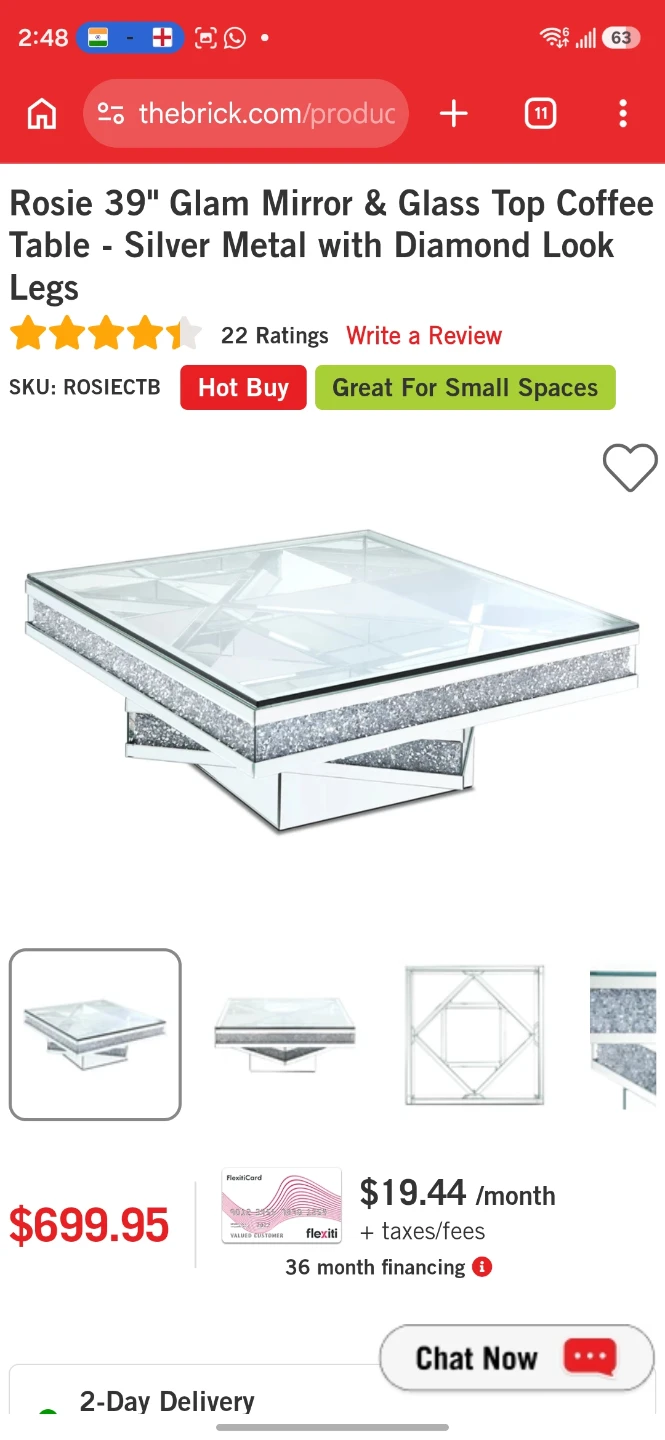 Rosie 39" Glam Mirror & Glass Top Coffee Table - photo 2