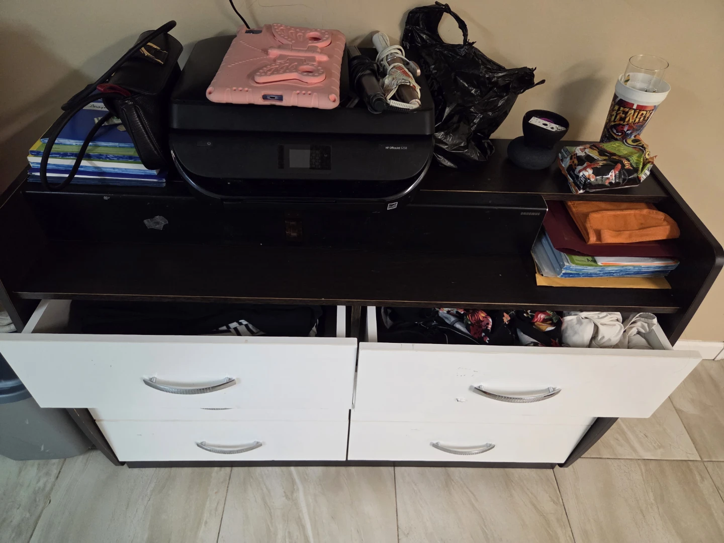 White and Dark Brown Dresser with 6 Drawers - photo 2