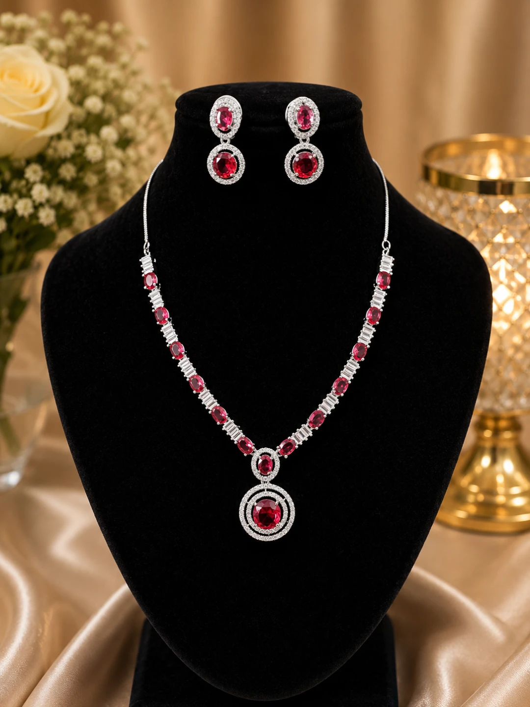 Rhinestone Necklace and Earrings Set