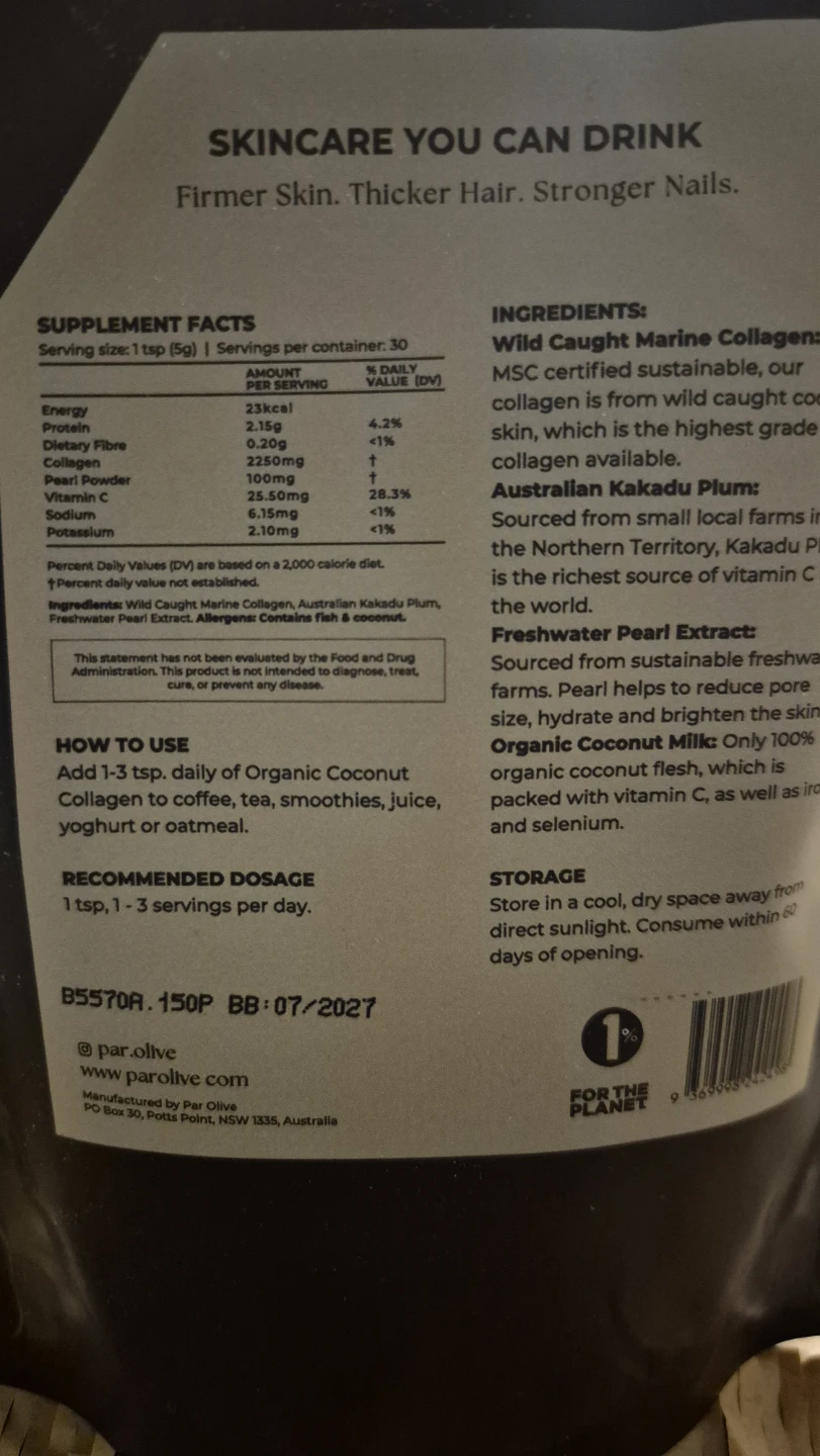 SEALED Collagen Powder Par Olive Marine Collagen Coconut Milk - photo 4
