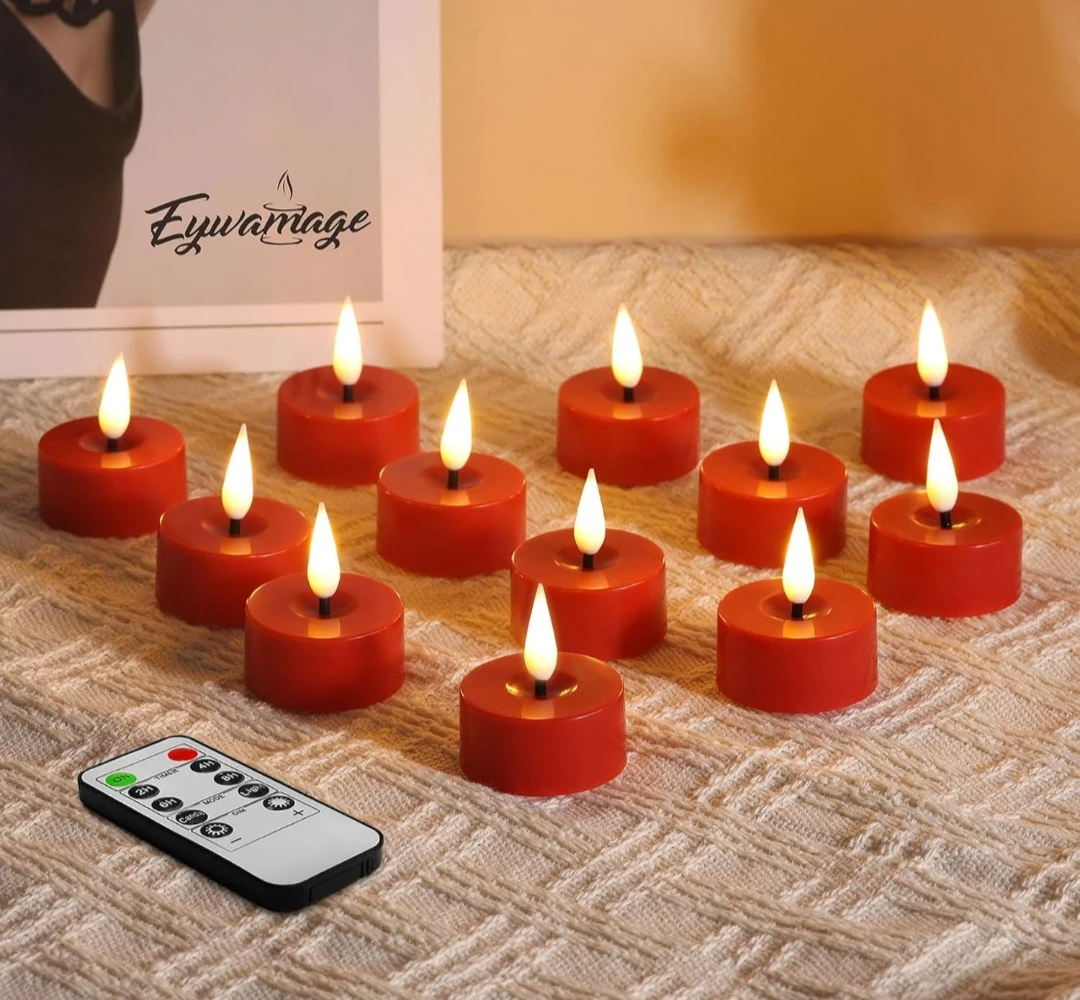 12 Pack Red LED Flameless Candles with Remote