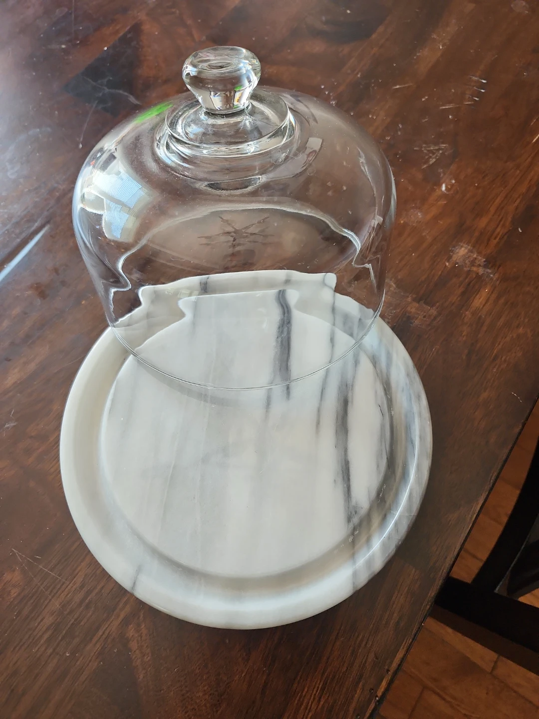 Heavy Solid Marble & Glass Cloche / Covered Serving Tray - photo 3