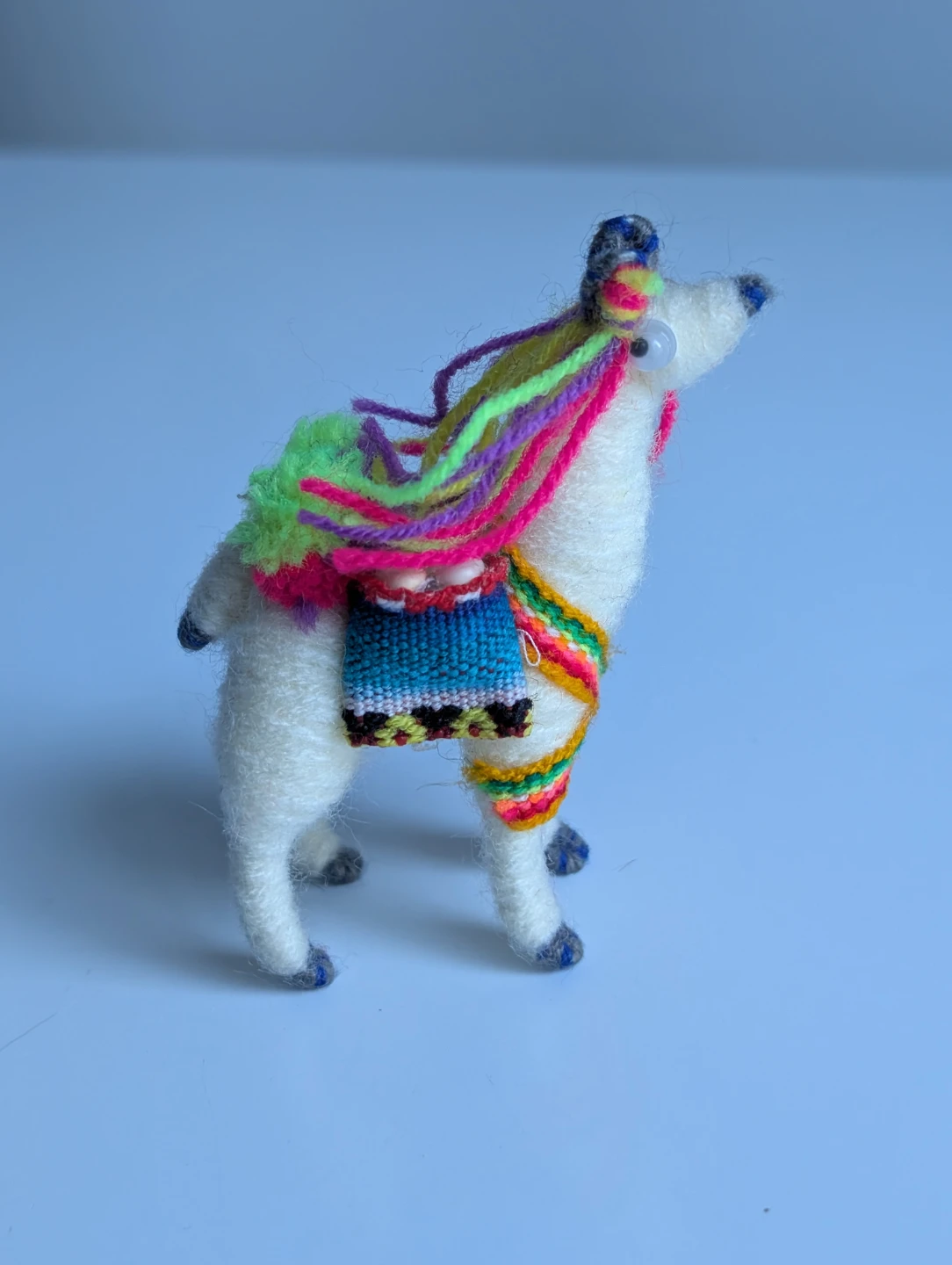 Handmade Wool Llama Figurine with Colorful Accents