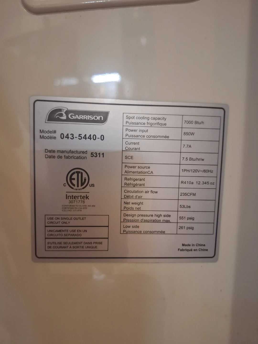 Garrison Portable Air Conditioner - photo 2