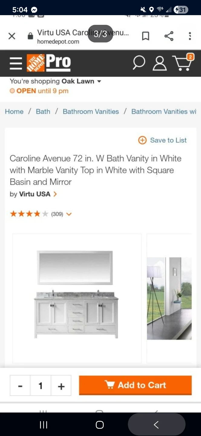 Virtu USA Caroline Ave 70 in White Vanity Mirror (New)