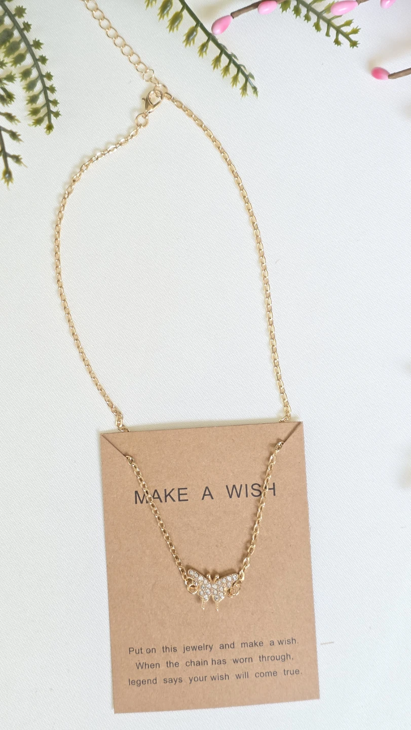 Gold butterfly necklace with "Make a Wish" card - photo 3